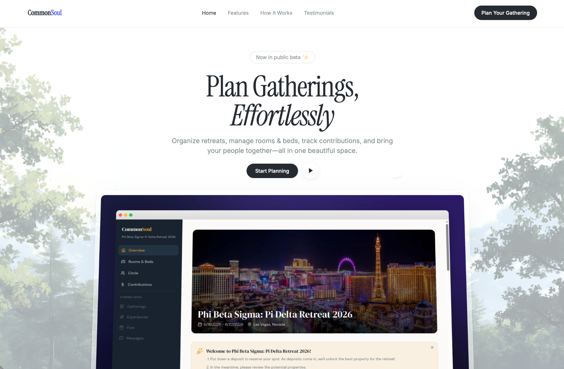 CommonSoul – Gathering planning platform landing page